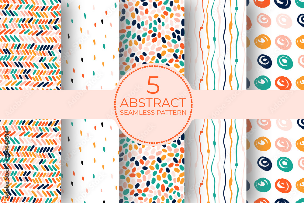 Wall mural hand drawn circle pattern of brush stroke. vector seamless pattern set geometric texture shapes. abs