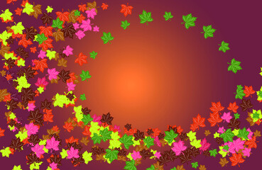 Autumn background. Gradient with falling maple leaves of different colors with empty space.