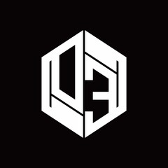 DE Logo monogram with hexagon inside the shape design template