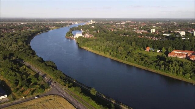 Panoramic view of the Kiel Canal near Rendsburg