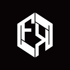 FK Logo monogram with hexagon inside the shape design template