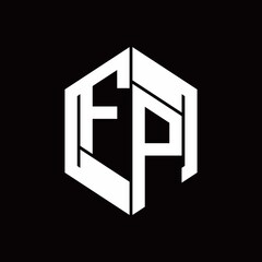 FP Logo monogram with hexagon inside the shape design template