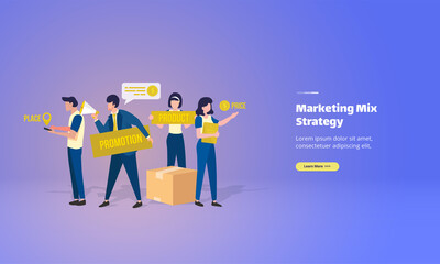 Marketing mix strategy concept with people business  illustration