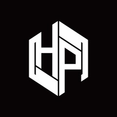 HP Logo monogram with hexagon inside the shape design template