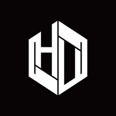 HU Logo monogram with hexagon inside the shape design template