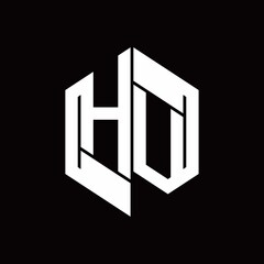 HV Logo monogram with hexagon inside the shape design template