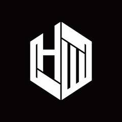 HW Logo monogram with hexagon inside the shape design template