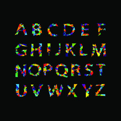 English alphabet in low poly style, rainbow colors