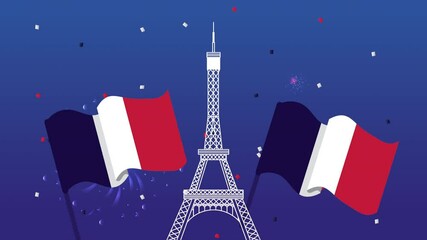 happy bastille day celebration with tower eiffel scene - Powered by Adobe