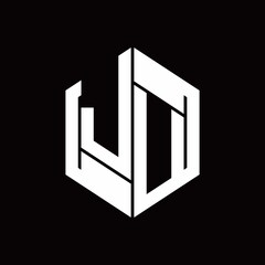 JU Logo monogram with hexagon inside the shape design template