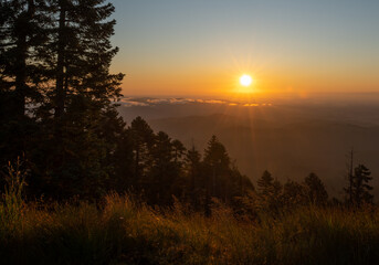 Sunrise beginning over Mt. Hood and the Willamette Valley of Oregon