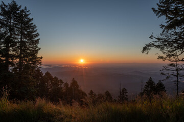 Sunrise beginning over Mt. Hood and the Willamette Valley of Oregon