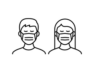 Man and women with protection mask icon vector image