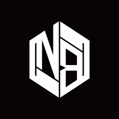NB Logo monogram with hexagon inside the shape design template