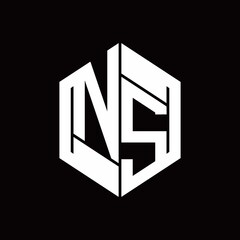 NS Logo monogram with hexagon inside the shape design template