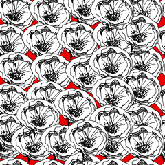 Pattern with big poppy, red flower, wild plants. Background for children and adults with a red delicate poppy at different angles. manual graphics. isolate. For textile, wallpaper, design, packaging.