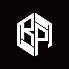 RP Logo monogram with hexagon inside the shape design template