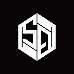 SQ Logo monogram with hexagon inside the shape design template