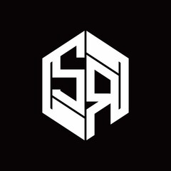 SR Logo monogram with hexagon inside the shape design template