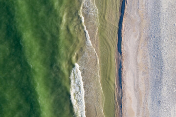 sandy beach on the seashore, view from above