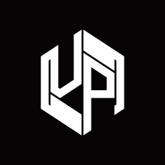 VP Logo monogram with hexagon inside the shape design template