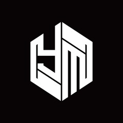 YM Logo monogram with hexagon inside the shape design template