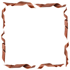 Frame made of yummy chocolate curls on white background, space for text