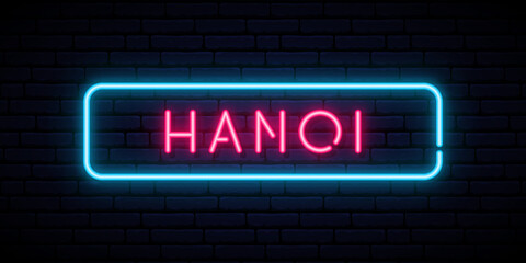 Fototapeta na wymiar Hanoi neon sign. Bright light signboard. Vector banner.