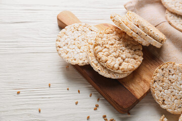 Rice crispbreads on white table