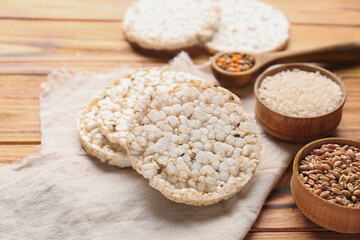 Rice crispbreads on wooden background