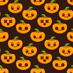 Happy Halloween pumpkin icons pattern. Orange pumpkin emoji seamless background. Seamless pattern vector illustration