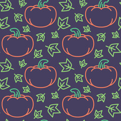 Autumn pumpkin icons pattern. Pumpkin and leaves seamless background. Seamless pattern vector illustration