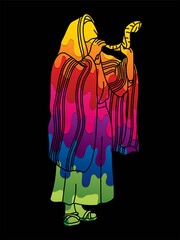 Jewish blowing the Shofar horn cartoon graphic vector.	