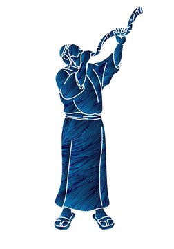 blue figure blowing shofar clip art preview