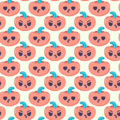 Pumpkins emoji icons pattern. Pumpkins emoticon seamless background. Seamless pattern vector illustration