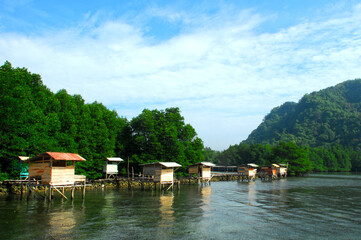 Naklejka premium Fisherman village, Sea life in lampung Indonesia