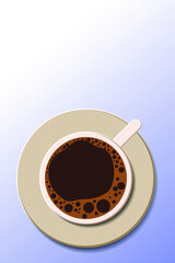 Morning cup of coffee. Vector illustration in a minimal style. View from above. Place for text