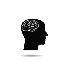 Brain and human head icon with shadow