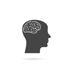 Brain and human head icon with shadow