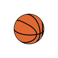 contour shapes icon orange basketball ball isolated on white background. Modern design minimalistic style black and orange outline shapes sign classic brown basketball ball.