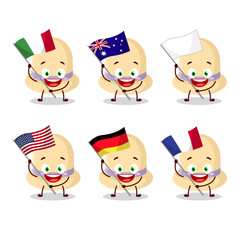 Summer hat cartoon character bring the flags of various countries