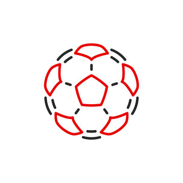 Thin contour lines icon soccer ball for playing football isolated on white background. Modern design minimalistic style black and red outline sign classic leather soccer ball.