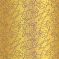 Freesia seamless vector pattern. Floral design in art nouveau style. Flowers on gold background. Great for curtains, wallpapers, upholstery, wrapping paper and wedding invitations. 