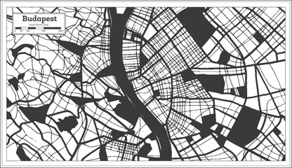 Budapest Hungary City Map in Black and White Color in Retro Style. Outline Map.