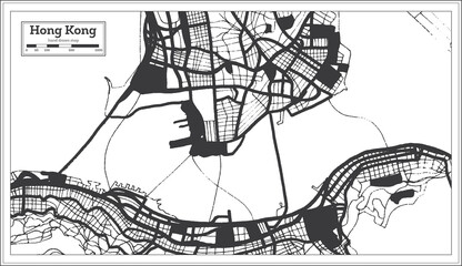 Hong Kong China City Map in Black and White Color in Retro Style. Outline Map. Vector Illustration.