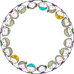 vector boys and girls with circle border background