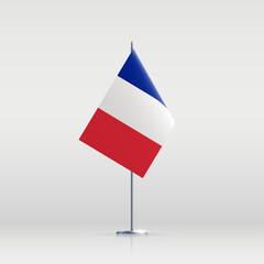 France flag state symbol isolated on background national banner. Greeting card National Independence Day of the French Republic. Illustration banner with realistic state flag of Fifth Republic France.