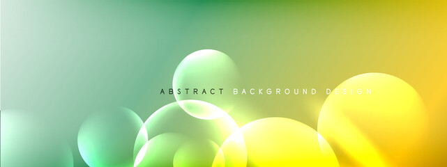 Vector abstract background liquid bubble circles on fluid gradient with shadows and light effects. Shiny design templates for text