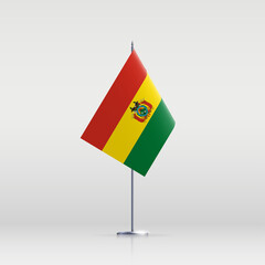 Bolivia flag state symbol isolated on background national banner. Greeting card National Independence Day of the Plurinational State of Bolivia. Illustration banner with realistic state flag.