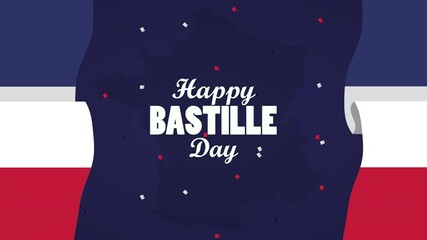 happy bastille day celebration with lettering and flag